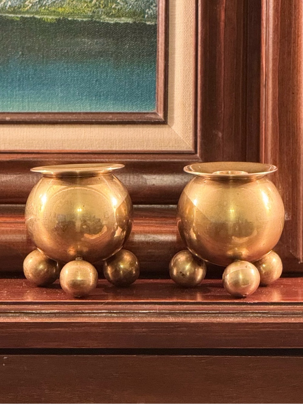 2 Mid-Century Modern Traditional Swedish Brass Candleholders, 1960s